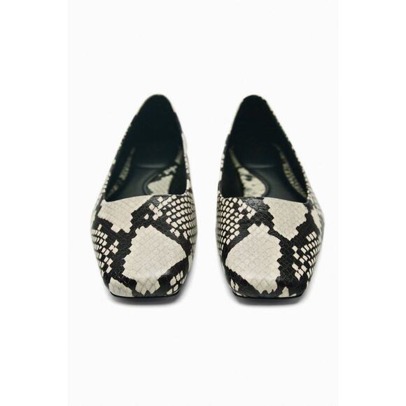 Like New- Zara Animal Print Leather Ballerinas Black and White - 37 - Picture 2 of 7